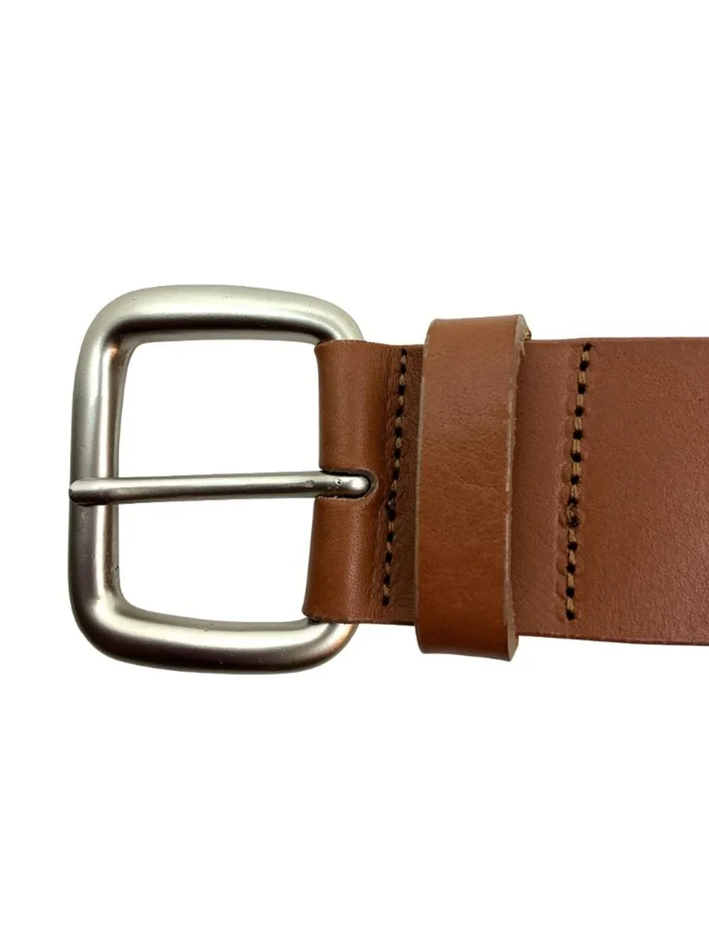 Talbots Italian Genuine Leather Belt Silver Buckle Womens Large Brown